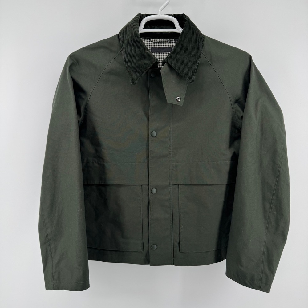 Uniqlo Utility Short Blouson Jacket Mens XS Dark Green Corduroy Collar Gingham